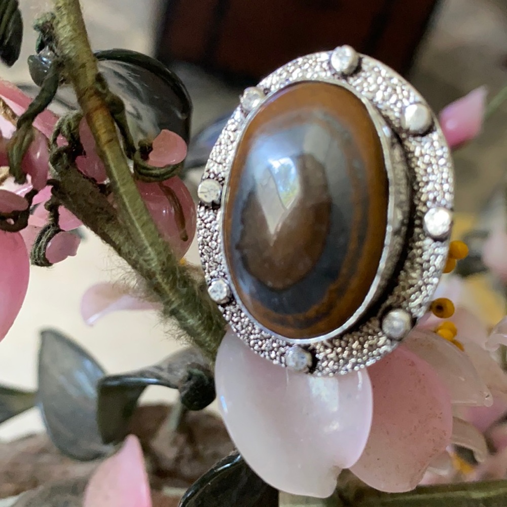 Vintage 925 obsidian eye ring